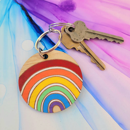 Rainbow & White Progress Pride Keyring