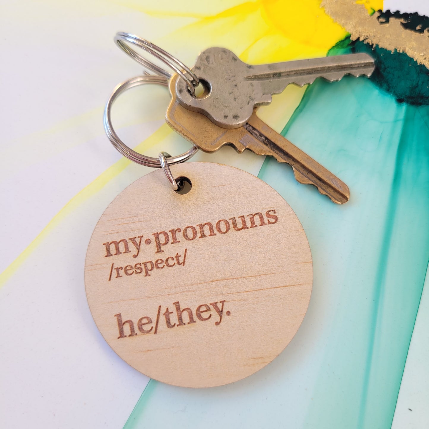 He/They Pronouns Keyring